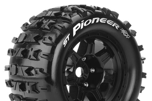 Louise RC - MFT - ST-PIONEER - 1-8 Stadium Truck Tire Set - Mounted - Sport - Black 3.8 Bead Style Wheels - 1/2-Offset - Hex 17mm - L-T3325BH