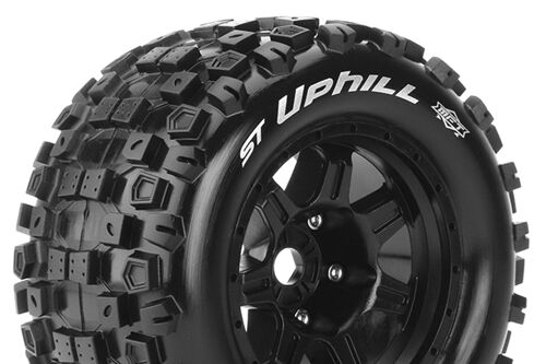 Louise RC - MFT - ST-UPHILL - 1-8 Stadium Truck Tire Set - Mounted - Sport - Black 3.8 Bead Style Wheels - 0-Offset - Hex 17mm - L-T3326B