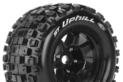 Louise RC - MFT - ST-UPHILL - 1-8 Stadium Truck Tire Set - Mounted - Sport - Black 3.8 Bead Style Wheels - 1/2-Offset - Hex 17mm - L-T3326BH