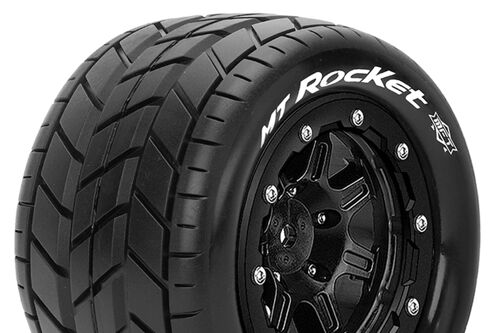 Louise RC - MFT - MT-ROCKET - Tire Set for Maxx - Mounted - Sport - Black 3.8 Bead-Lock Wheels - 1/2-Offset - Hex 17mm - L-T3328SB
