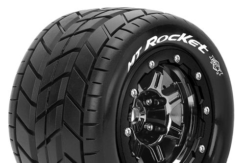 Louise RC - MFT - MT-ROCKET - Tire Set for Maxx - Mounted - Sport - Black Chrome 3.8 Bead-Lock Wheels - 1/2-Offset - Hex 17mm - L-T3328SBC