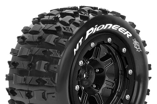 Louise RC - MFT - MT-PIONEER - Tire Set for Maxx - Mounted - Sport - Black 3.8 Bead-Lock Wheels - 1/2-Offset - Hex 17mm - L-T3329SB