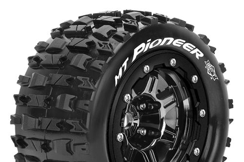 Louise RC - MFT - MT-PIONEER - Tire Set for Maxx - Mounted - Sport - Black Chrome 3.8 Bead-Lock Wheels - 1/2-Offset - Hex 17mm - L-T3329SBC
