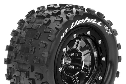 Louise RC - MFT - MT-UPHILL - Tire Set for Maxx - Mounted - Sport - Black Chrome 3.8 Bead-Lock Wheels - 1/2-Offset - Hex 17mm - L-T3330SBC