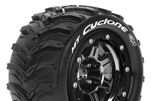 Louise RC - MFT - MT-CYCLONE - Tire Set for Maxx - Mounted - Sport - Black Chrome 3.8 Bead-Lock Wheels - 1/2-Offset - Hex 17mm - L-T3331SBC
