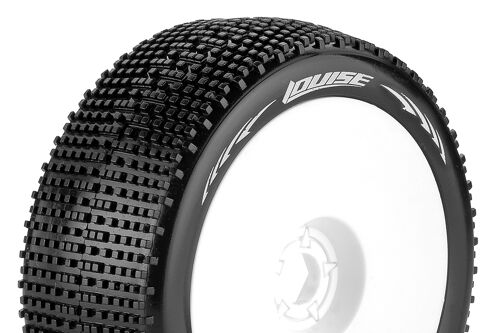 Louise RC - B-GROOVE - 1-8 Buggy Tire Set - Mounted - Soft - White Wheels - Hex 17mm - L-T370SW