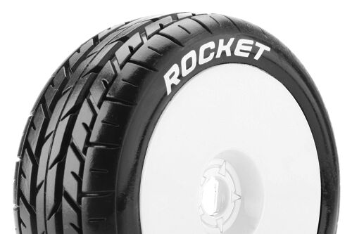 Louise RC - B-ROCKET - 1-8 Buggy Tire Set - Mounted - Soft - White Wheels - Hex 17mm - L-T3190SW