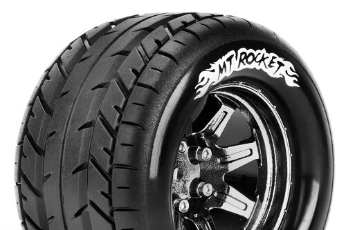 Louise RC - MT-ROCKET - 1-10 Monster Truck Tire Set - Mounted - Sport - Black Chrome 2.8 Wheels - Hex 14mm - L-T3201SBCM