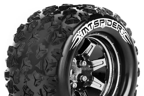 Louise RC - MT-SPIDER - 1-10 Monster Truck Tire Set - Mounted - Sport - Black Chrome 2.8 Wheels - Hex 14mm - L-T3203SBCM
