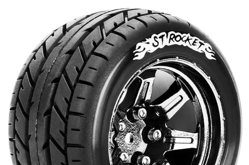 Louise RC - ST-ROCKET - 1-10 Stadium Truck Tire Set - Mounted - Sport - Black Chrome 2.8 Wheels - Hex 14mm - L-T3208SBCM