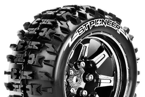 Louise RC - ST-PIONEER - 1-10 Stadium Truck Tire Set - Mounted - Soft - Black Chrome 2.8 Wheels - Hex 14mm - L-T3227SBCM