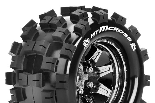 Louise RC - MT-MCROSS - 1-10 Monster Truck Tire Set - Mounted - Sport - Black Chrome 2.8 Wheels - Hex 14mm - L-T3274SBCM