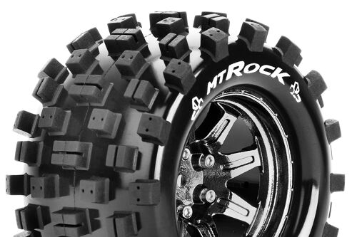 Louise RC - MT-ROCK - 1-10 Monster Truck Tire Set - Mounted - Sport - Black Chrome 2.8 Wheels - Hex 14mm - L-T3275SBCM