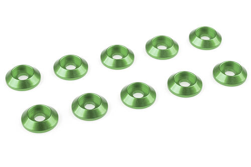 Team Corally - Aluminium Washer - for M3 Button Head Screws - OD=15mm - Green - 10 pcs