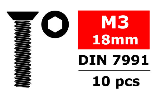 Team Corally - Steel Screws M3 x 18mm - Hex Flat Head - 10 pcs
