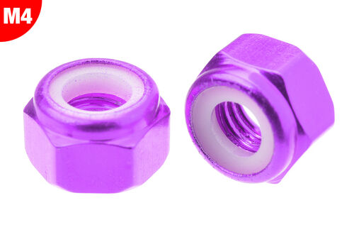 Team Corally - Aluminium Nylstop Nut - M4 - Purple - 10 pcs