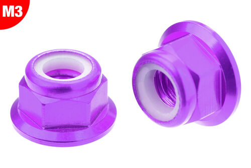 Team Corally - Aluminium Nylstop Nut - M3 - Flanged - Purple - 10 pcs