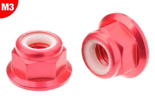 Team Corally - Aluminium Nylstop Nut - M3 - Flanged - Red - 10 pcs