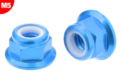Team Corally - Aluminium Nylstop Nut - M5 - Flanged - Blue - 10 pcs