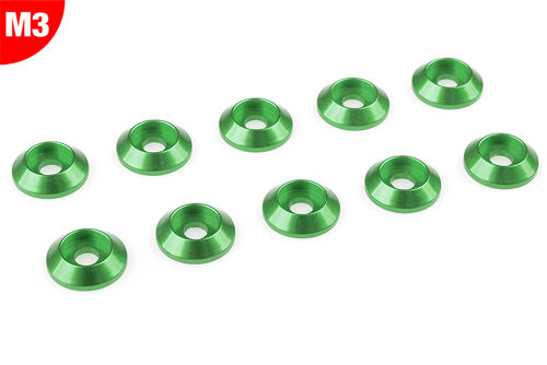 Team Corally - Aluminium Washer - for M3 Button Head Screws - OD=10mm - Green - 10 pcs