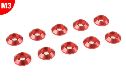 Team Corally - Aluminium Washer - for M3 Button Head Screws - OD=10mm - Red - 10 pcs
