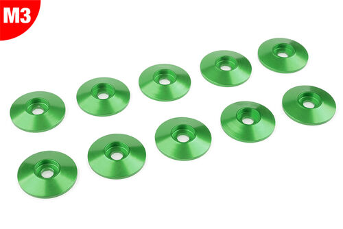 Team Corally - Aluminium Washer - for M3 Button Head Screws - OD=15mm - Green - 10 pcs