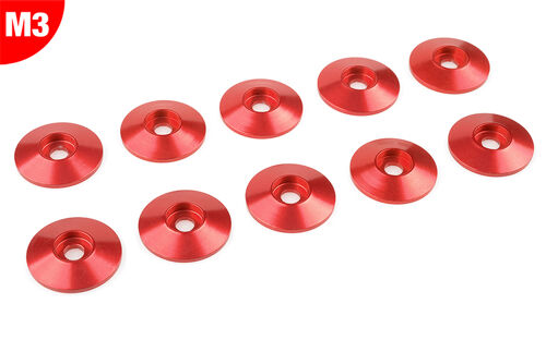 Team Corally - Aluminium Washer - for M3 Button Head Screws - OD=15mm - Red - 10 pcs