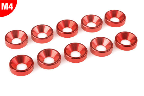Team Corally - Aluminium Washer - for M4 Flat Head Screws - OD=10mm - Red - 10 pcs