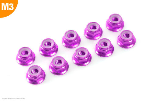 Revtec - Aluminium Nylstop Nut - M3 - Flanged - Purple - 10 pcs