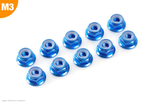 Revtec - Aluminium Nylstop Nut - M3 - Flanged - Blue - 10 pcs