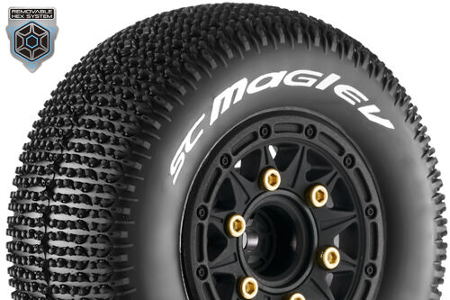 Louise RC - SC-MAGLEV - 1-10 Short Course Tire Set - Mounted - Soft - Black Wheels - Removable 1-10 SC Hex - 12, 14, 17mm - L-T3145SB