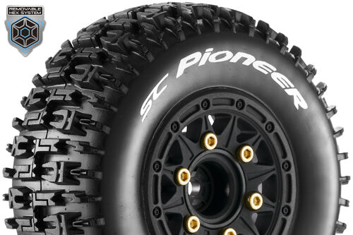 Louise RC - SC-PIONEER - 1-10 Short Course Tire Set - Mounted - Soft - Black Wheels - Removable 1-10 SC Hex - 12, 14, 17mm - L-T3148SB