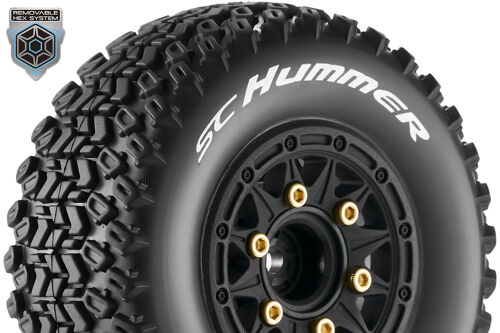 Louise RC - SC-HUMMER - 1-10 Short Course Tire Set - Mounted - Soft - Black Wheels - Removable 1-10 SC Hex - 12, 14, 17mm - L-T3224SB