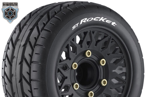Louise RC - ST-ROCKET - 1-10 Stadium Truck Tire Set - Mounted - Sport - Black Wheels - Removable HEX 12 Narrow, 12 Wide, 14, 17mm - L-T3208SX