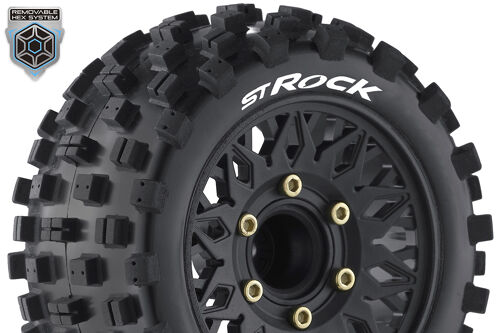 Louise RC - ST-ROCK - 1-10 Stadium Truck Tire Set - Mounted - Sport - Black Wheels - Removable HEX 12 Narrow, 12 Wide, 14, 17mm - L-T3273SX
