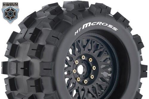 Louise RC - MT-MCROSS - 1-8 Monster Truck Tire Set - Mounted - Sport - Black Wheels - Removable 0" & 1/2" OFFSET HEX 17mm - L-T3276X