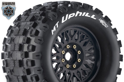Louise RC - MFT - MT-UPHILL - 1-8 Monster Truck Tire Set - Mounted - Sport - Black Wheels - Removable 0" & 1/2" OFFSET HEX 17mm - L-T3322X