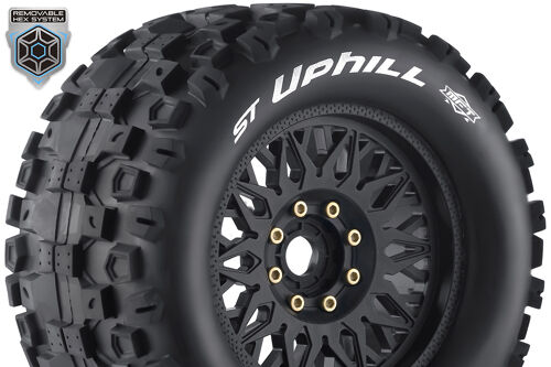 Louise RC - MFT - ST-UPHILL - 1-8 Stadium Truck Tire Set - Mounted - Sport - Black Wheels - Removable 0" & 1/2" OFFSET HEX 17mm - L-T3226X