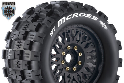 Louise RC - MFT - ST-MCROSS - 1-8 Stadium Truck Tire Set - Mounted - Sport - Black Wheels - Removable 0" & 1/2" OFFSET HEX 17mm - L-T3227X