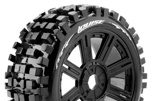 Louise RC - B-ULLDOZE - 1-8 Buggy Tire Set - Mounted - Soft - Black Spoke Wheels - Hex 17mm - L-T324SB
