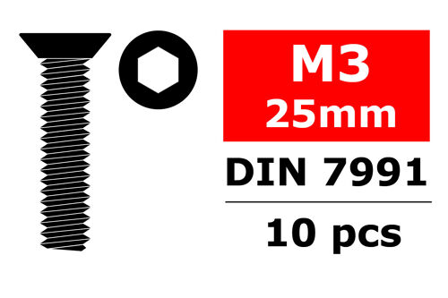 Team Corally - Steel Screws M3 x 25mm - Hex Flat Head - 10 pcs