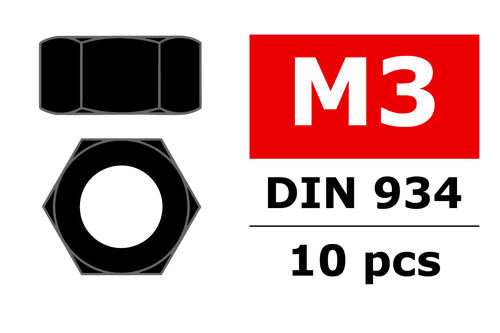 Team Corally - Steel nut M3 - Black coated - 10 pcs