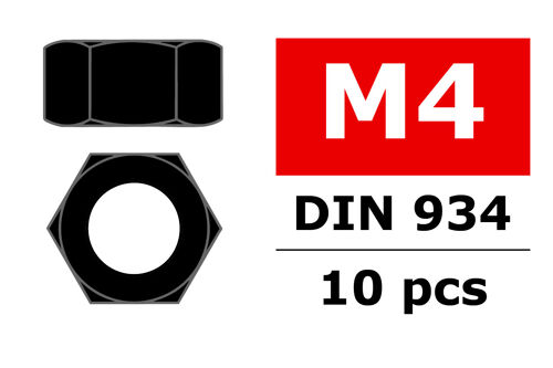 Team Corally - Steel nut M4 - Black coated - 10 pcs