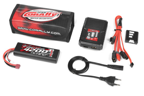 Team Corally - Energy Pack - Lipo 50C - 4200Mah - 2S - T-Plug - Hard Case + Racer 50 - 2-4S AC Charger + Lipo Safety Bag + Charge-Balance Lead