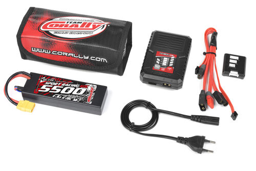 Team Corally - Energy Pack - Lipo 60C - 5500Mah - 2S - XT-90 - Hard Case + Racer 50 - 2-4S AC Charger + Lipo Safety Bag + Charge-Balance Lead