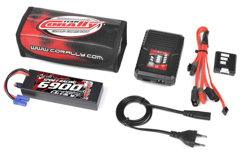 Team Corally - Energy Pack - Lipo 60C - 6900Mah - 2S - EC-5 - Hard Case + Racer 50 - 2-4S AC Charger + Lipo Safety Bag + Charge-Balance Lead