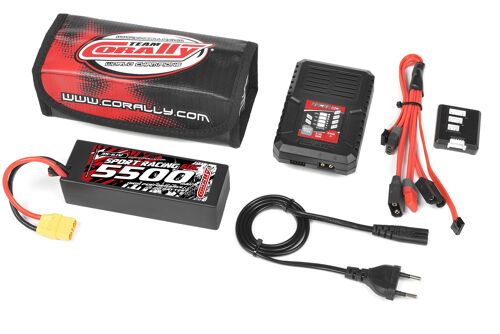 Team Corally - Energy Pack - Lipo 60C - 5500Mah - 3S - XT-90 - Hard Case + Racer 50 - 2-4S AC Charger + Lipo Safety Bag + Charge-Balance Lead