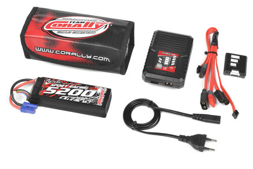 Team Corally - Energy Pack - Lipo 60C - 5200MAH - 4S - EC-5 - Semi-Soft Case + Racer 50 - 2-4S AC Charger + Lipo Safety Bag + Charge-Balance Lead