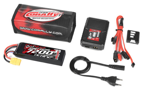 Team Corally - Energy Pack - Lipo 60C - 7200Mah - 3S - XT-90 - Semi-Soft Case + Racer 50 - 2-4S AC Charger + Lipo Safety Bag + Charge-Balance Lead