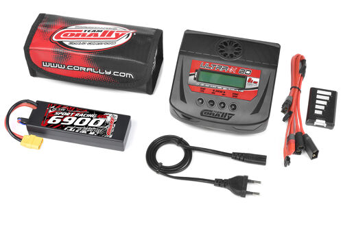 Team Corally - Energy Pack - Lipo 60C - 6900Mah - 2S - XT-90 - Hard Case + Ultra-X 80 - 1-6S AC/DC Charger + Lipo Safety Bag + Charge-Balance Lead